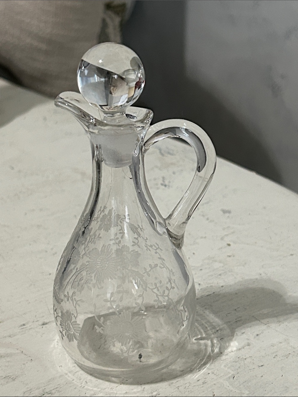 Clear Etched Glass Cruet with Stopper - Clear